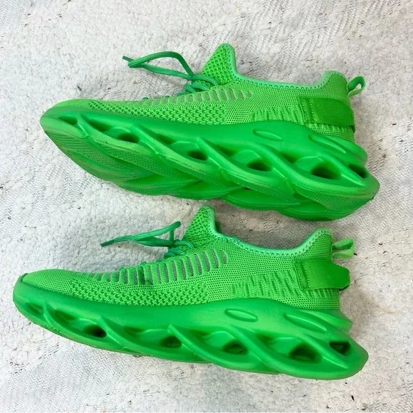 Azalea Wang Sneakers Neon Green Mesh Sock Bubble Lace Up Shoes 8 - Picture 5 of 8